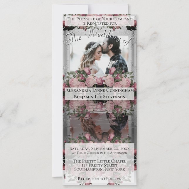 Reflecting Photo Boho Dusty Rose Floral Wedding Invitation (Front)