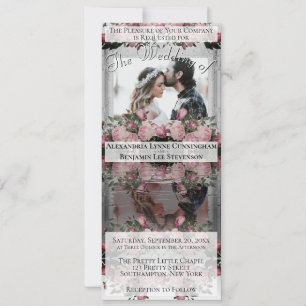 Reflecting Photo Boho Dusty Rose Floral Wedding Invitation
