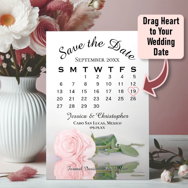 Reflecting Pink Rose Elegant Wedding Calendar Save The Date (Creator Uploaded)