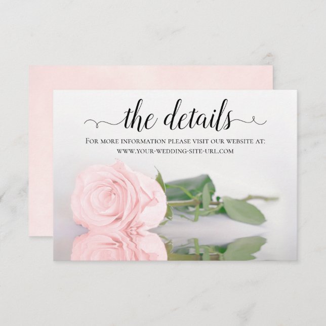 Reflecting Pink Rose Wedding Details Website Enclosure Card (Front/Back)