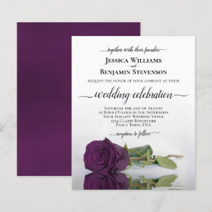 Reflecting Plum Purple Rose BUDGET Wedding Invite