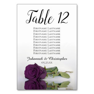 Reflecting Plum Purple Rose Seating Chart Wedding Table Number
