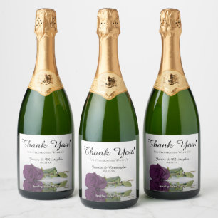 Reflecting Plum Purple Rose Wedding Thank You Sparkling Wine Label