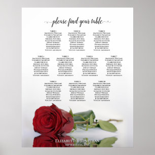 Reflecting Red Rose 10 Table Wedding Seating Chart
