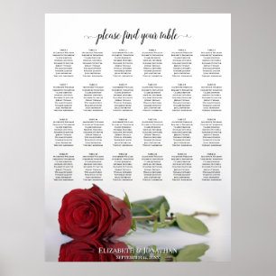 Reflecting Red Rose 24 Table Wedding Seating Chart