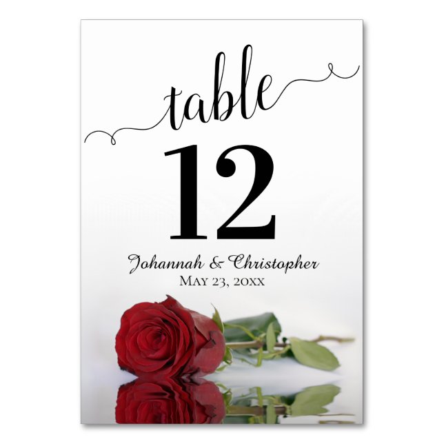Reflecting Red Rose Elegant & Chic Wedding Table Number (Back)