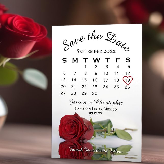 Reflecting Red Rose Elegant Wedding Calendar Save The Date (Creator Uploaded)