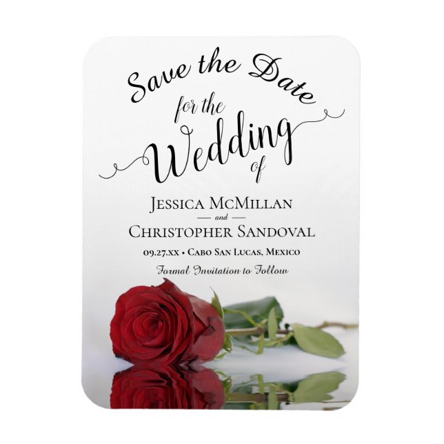 Reflecting Red Rose Elegant Wedding Save the Date Magnet (Vertical)