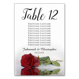 Reflecting Red Rose Seating Chart Wedding Table Number