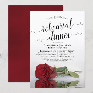 Reflecting Red Rose Wedding Rehearsal Dinner Invitation