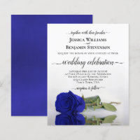 Reflecting Royal Blue Rose BUDGET Wedding Invite