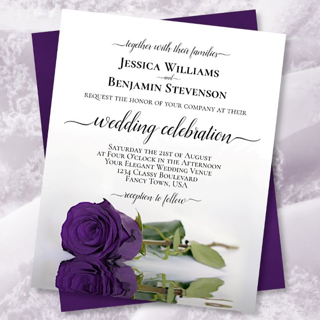Reflecting Royal Purple Rose BUDGET Wedding Invite (Creator Uploaded)
