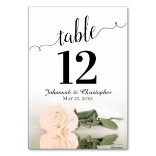 Reflecting Sepia Peach Rose Elegant Wedding Table Number