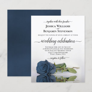 Reflecting Steel Blue Rose BUDGET Wedding Invite