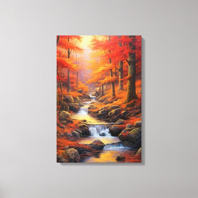 Reflecting Sunlight Fall Maple Forest Fine Art Canvas Print (Front)