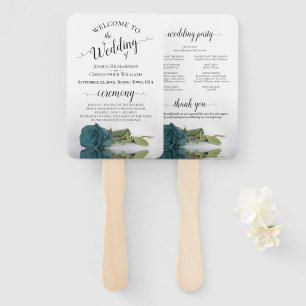 Reflecting Teal Rose Elegant Wedding Program Hand Fan