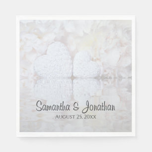 Reflecting White Hearts & Peonies Elegant Wedding Napkin
