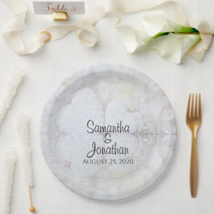 Reflecting White Hearts Romantic Wedding Paper Plate