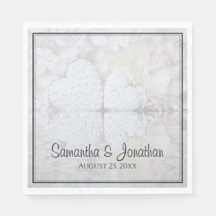 Reflecting White Peonies & Hearts Elegant Wedding Napkin