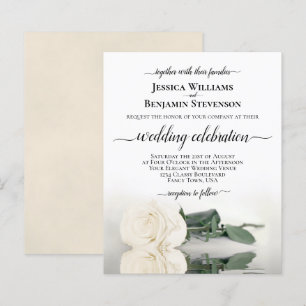 Reflecting White Rose BUDGET Wedding Invitation