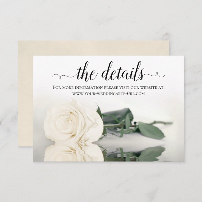 Reflecting White Rose Wedding Details Website Enclosure Card (Front/Back)