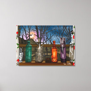 Reflection   Colourful Glass Vases in Window Sill Canvas Print