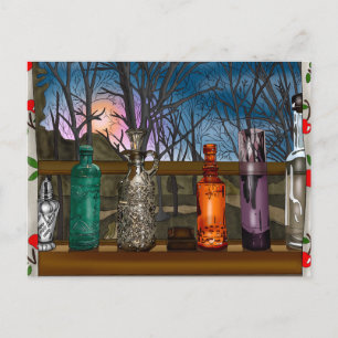 Reflection Colourful Glass Vases in Window Sill Postcard