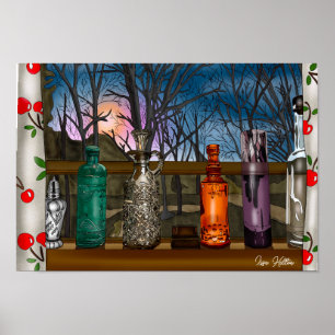 Reflection   Colourful Glass Vases in Window Sill Poster