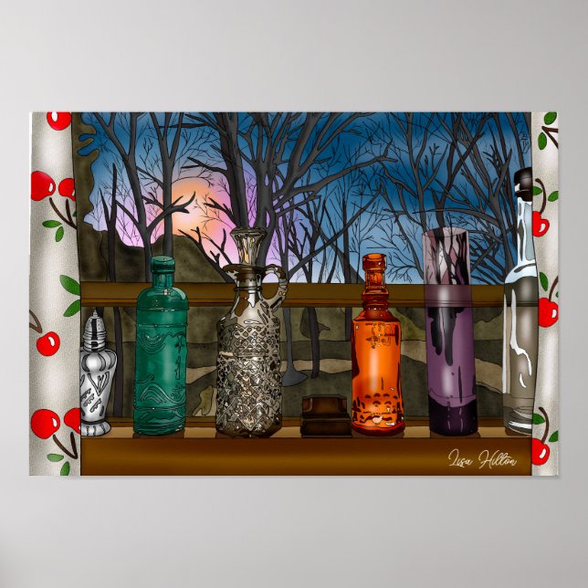 Reflection | Colourful Glass Vases in Window Sill Poster (Front)