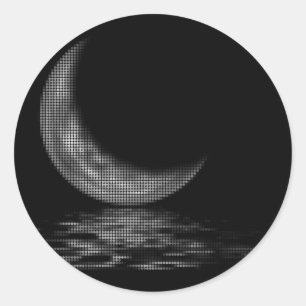 Reflection Crescent Moon Black & White Classic Round Sticker
