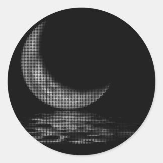 Reflection Crescent Moon Black & White Classic Round Sticker