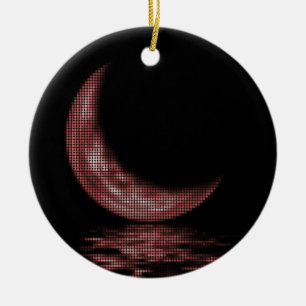 Reflection Crescent Moon On Lake Red Ceramic Tree Decoration