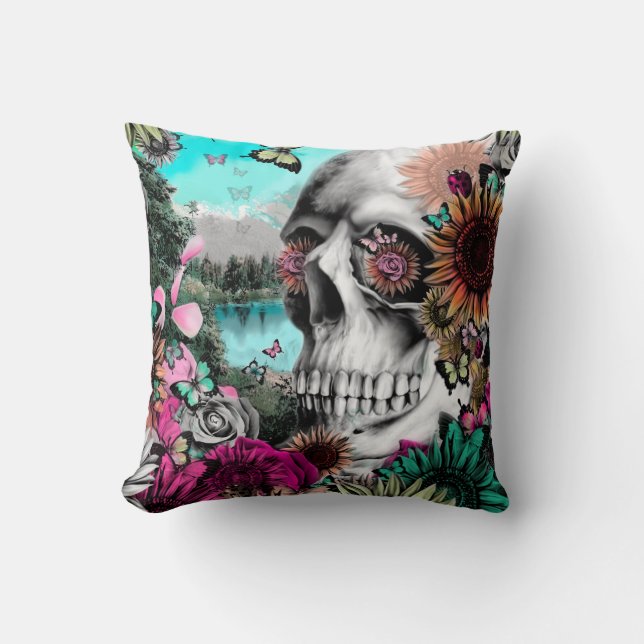 Reflection. Floral landscape skull. Cushion (Front)