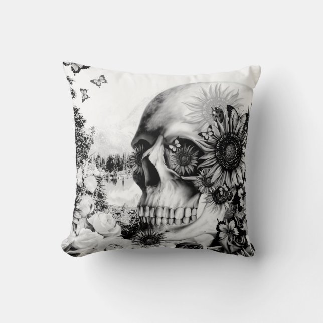 Reflection, floral nature skull cushion (Front)