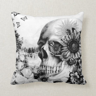 Reflection, floral nature skull cushion