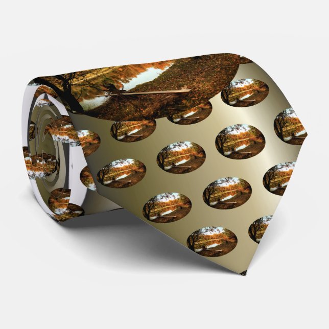 Reflection Forest Autumn River Tie (Rolled)