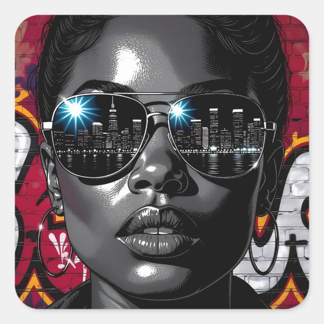 Reflection in Sunglasses of the City Skyline Square Sticker (Front)