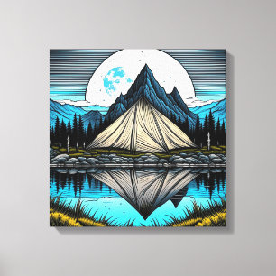 Reflection of a Tent on the Lake in the Mountains Canvas Print