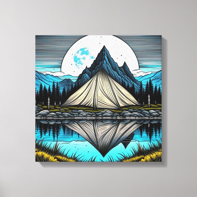 Reflection of a Tent on the Lake in the Mountains Canvas Print (Front)