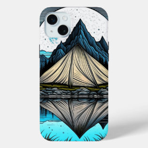 Reflection of a Tent on the Lake in the Mountains iPhone 15 Mini Case