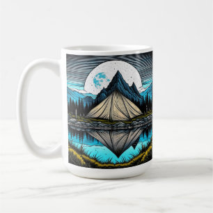 Reflection of a Tent on the Lake in the Mountains Coffee Mug