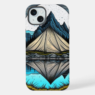 Reflection of a Tent on the Lake in the Mountains iPhone 15 Plus Case