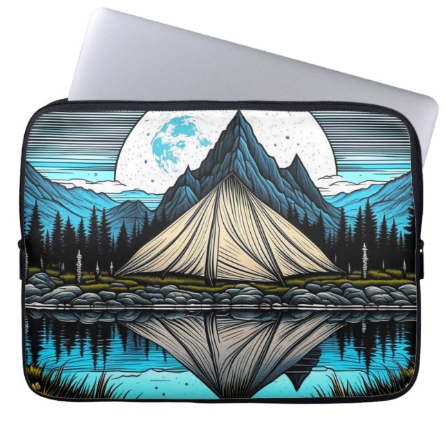 Reflection of a Tent on the Lake in the Mountains Laptop Sleeve (Front)