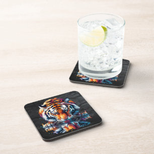 Reflection of Tiger Drinking Water Coaster