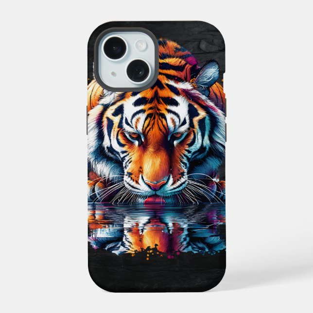 Reflection of Tiger Drinking Water iPhone 15 Case (Back)