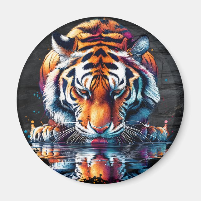 Reflection of Tiger Drinking Water  Magnet (Front)