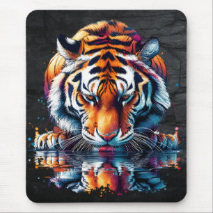 Reflection of Tiger Drinking Water Mouse Mat