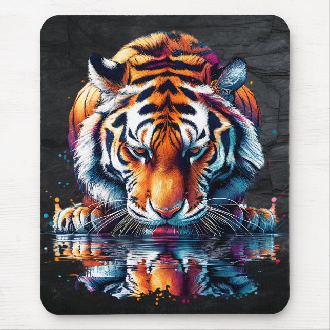 Reflection of Tiger Drinking Water Mouse Mat (Front)