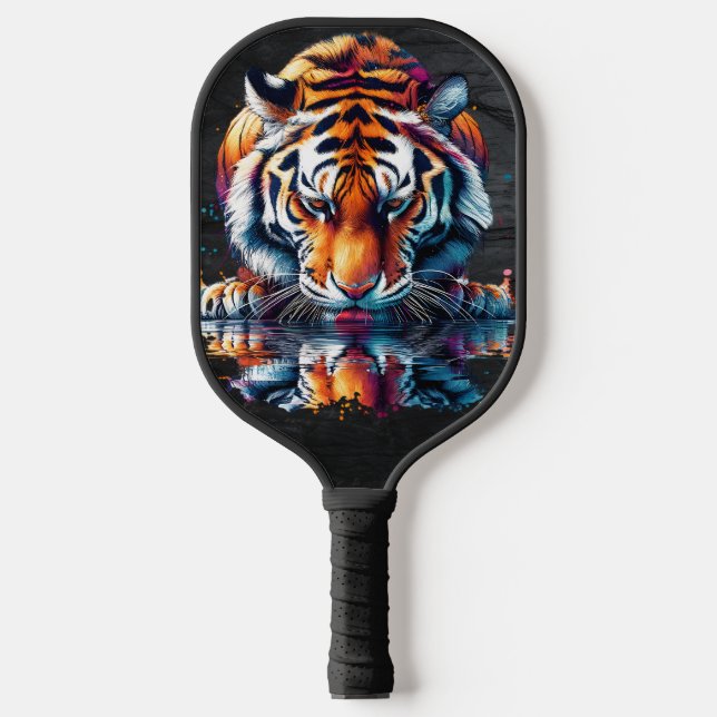Reflection of Tiger Drinking Water  Pickleball Paddle (Front)
