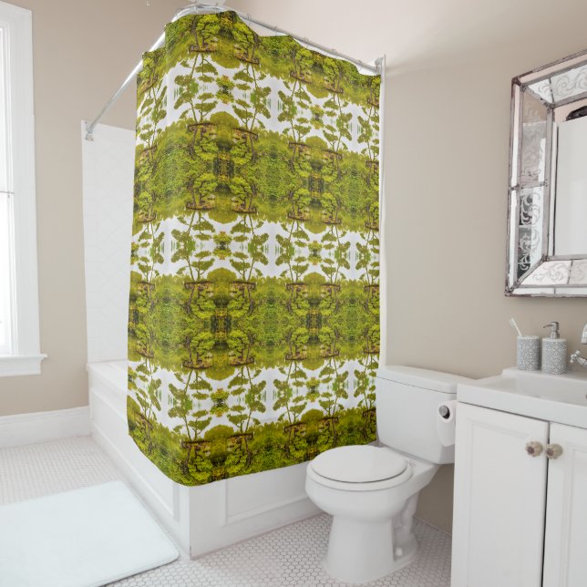 Reflection of trees in a pond medium pattern shower curtain (In Situ)